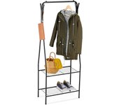 Relaxdays perchero burro metálico con 2 baldas, 4 ganchos, colgador para ropa, 158 x 60 x 33 cm, mueble entrada, negro