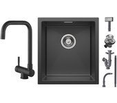 Cecipa max fregadero empotrado de inox 40*44*19cm - fregadero de cocina negro de 1 seno + grifo de cocina plegable negro