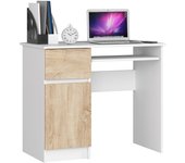 Escritorio: un cajón, 1 puerta, 3 estantes, blanco | roble sonoma, 90 x 77 x 50 cm