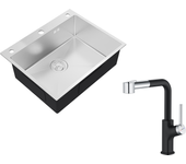 Auralum max fregadero cocina empotrable,1 bandeja,60*49*20cm,pregadero 1 tanque de acero inoxidable 304,silver+grifo cocina negro con ducha extraíble
