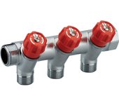 Colector macho - hembra 3/4 con grifería roja - 3 salidas 1/2 quick plomberie