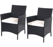 Lote de 2 sillones de jardín de poly ratán halden, sillón de mimbre ~ antracita, cojines crema