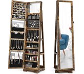 Costway armario de joyero con espejo y estante de escalera gabinete de joyería giratorio con cerradura para anillos ganchos de cadena pendientes organ
