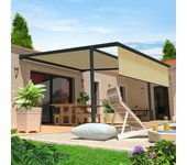Pérgola cofre finisterre 4x3 m maniobra motorizada con mando a distancia + maniobra manual de emergencia (manivela) + led + bambalina (gris - crudo)