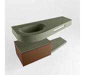 Mondiaz riva 120cm mueble bajo para con lavabo con repisa rust con 1 cajón. con lavabo izquierda sin orificios army