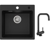 Cecipa max fregadero de cuarzo negro 45x45 cm fregadero de cuarzo y resina de 1 seno + grifo de cocina plegable mezclador bajo ventana negro