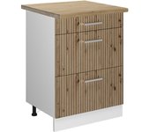 Vicco mueble bajo de cocina r-line, roble artesanal, 60 cm con cajones, et roble