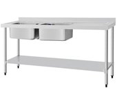Fregadero doble seno de acero inox de 150x60cm con pilas a la izquierda vogue dy824