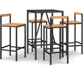 Mesa bar y taburetes jardín 5 uds | conjunto de mesa y sillas madera acacia ratán pe negro cfw31163