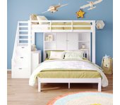 Literas 90 x 200 cm + 140 x 200 cm con estante y 4 cajones - madera maciza + mdf - blanco