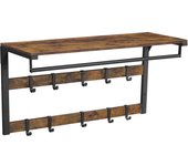 Perchero de pared con 10 ganchos extraíbles y barra de colgar - doble fila, estilo rústico marrón y negro, ideal para pasillo, dormitorio y baño