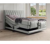Conjunto completo boxspring con cabecero + somieres eléctricos de relajación + colchón + sobrecolchón - 2 x 90 x 200 cm - terciopelo - gris claro - lu