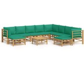 Set de muebles de jardín 11 piezas bambú con cojines verde
