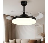 Ventilador de techo con luz 105cm malta, 30w, 3000lm, negro, aspas retráctiles, silencioso, 6cct, mando a distancia