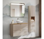Conjunto de muebles con lavabo individual 80cm espejo led y columna manoa cachemira y madera