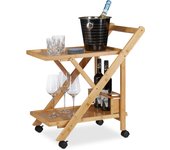 Relaxdays carrito camarera plegable con ruedas, madera, marrón, 70 x 40.5 x 65 cm