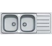 Fregadero de acero inoxidable 18/10 satinado, línea 2 tanques, 1 drenante, l116cm, auto-drainado