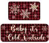 2pcs tapetes de cocina navideños, tapetes antideslizantes lavables a máquina,alfombras de lavandería a cuadros rojos y negros,50 * 80 cm + 50 * 150 cm