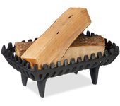 Relaxdays parrilla de chimenea, morillo para leña con patas, 15 x 37 x 26 cm, hierro fundido macizo y pesado, negro