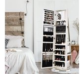 Armario joyero giratorio 360° con espejo entero y organizador blanco 39 x 39 x 161 cm csw944764