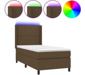 Cama somier tapizada con colchón y luces led, tela marrón oscuro, 90x190cm