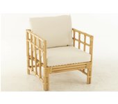 Sillón meliza con cojín de tela y ratán - acabado natural y blanco