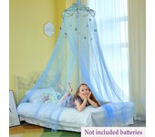 Colcha de 150-180 cm, mosquitera individual con led, cortina con gancho y mariposa, ideal para niños y niñas (azul oscuro)