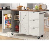 Mesa de bar con ruedas - con tapa retráctil - 2 puertas y 3 cajones - beige