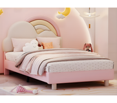 Cama individual de piel sintética - 90x200 cm - con somier de láminas de madera - rosa