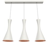 Lumicom | jaqueline lineare lámpara pendiente, 3x e27, max 42w, metal, blanco/hoja de cobre, l.90cm x h.45cm
