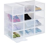 Relaxdays pack 12 cajas zapatos apilables, calzado hasta talle 45, orificios de ventilacón, plástico, transparente