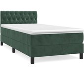 Cama con somier tapizado y colchón de terciopelo verde oscuro 90x200 cm