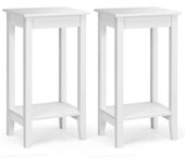 Costway mesita auxiliar, mesilla con 2 niveles y 4 patas de sólida madera, mesa baja rectangular estrecha y compacta para salón y dormitorio (blanco-2