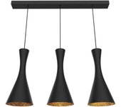Lumicom | jaqueline lineare lámpara pendiente, 3x e27, max 42w, metal, negro mate/hoja dorada, l.90cm x h.45cm