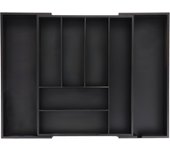 Relaxdays cubertero bambú cajón extensible, portacubiertos 6-8 espacios, soporte cuchillos, 6,5x35-58x43,5cm, negro