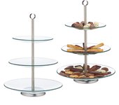 2 soportes para tartas, cupcakes y fruta de 3 pisos, cristal-acero, plateado-transparente, 40 x 29,5 cm