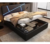 Cama contenedor 90x200 cm en símil piel - con led y somier - negro