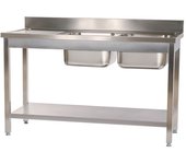 Cleiton® fregadero de acero inoxidable de 2 senos con escurridor izquierda 1600x700x850 mm desmontable | pica industrial con patas | pila lavadero