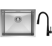 Cecipa max 1 fregadero para lavabo 50*44 cm fregadero de inox cepillado + grifo de cocina con ducha extraíble - con 3 modos de salida de agua negro