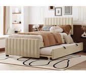 Cama tapizada 90x190cm en terciopelo - con cama nido 90x190cm - beige