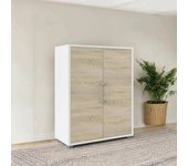 Aparador leocadie, bufé de salón, aparador de salón, despensa de cocina, 89x40 h113 cm, blanco y roble