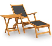 Tumbona | silla de jardín con reposapiés y mesa madera acacia y textilene cfw56369