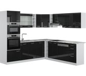 Vicco cocina esquinera r-line, negro brillo intenso, 237 x 60 cm , et mármol