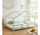 Cama para niños treviolo forma de casa pino 140x200 cm - verde menta [en.casa]