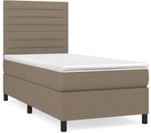 Cama con somier y colchón de tela gris topo 90x190 cm