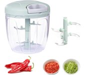 Picadora manual de cebolla, picadora de ajo de 5 cuchillas de 1000 ml, para ensalada, cebolla, pesto, perejil, salchicha/nueces, vainilla, verduras, e
