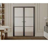 Puerta reversible de dos hojas de aluminio y vidrio esmerilado - 2 x alt. 204 x l73 cm - negro - maseru