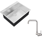 Auralum max fregadero cocina empotrable,1 bandeja,60*49*20cm,fregadero 1 tanque de acero inoxidable 304,silver+mezclador cocina plegable girante 360°