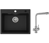 Fregadero de 1 lavabo 50x45cm fregadero de cuarzo y resina fregadero encastrable + mezclador de cocina para sistema de ósmosis