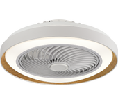 Narvi ventilador plafón de techo color blanco y madera, led. motor dc , 7 palas, rótula giratoria,mando a distancia. ref.920